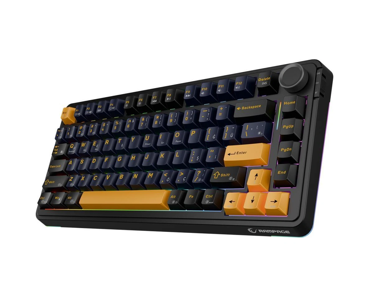 Rampage Quell Siyah Hot Swap 2.4g + Bt Wireless Rgb Gasket Oil Switch Türkçe Q Pbt Keycaps Mekanik Klavye