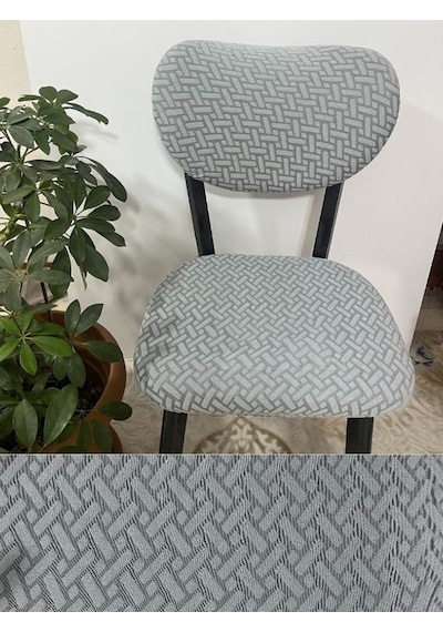 Bohem Sandalye Kılıfı Yeni Model Sandalye Örtüsü Jakarlı Tuğla Desen 1 Adet Gri