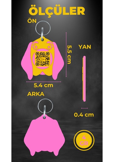 Petjoo 29.Foks Pembe-Sarı Qr'lı Köpek Künyesi
