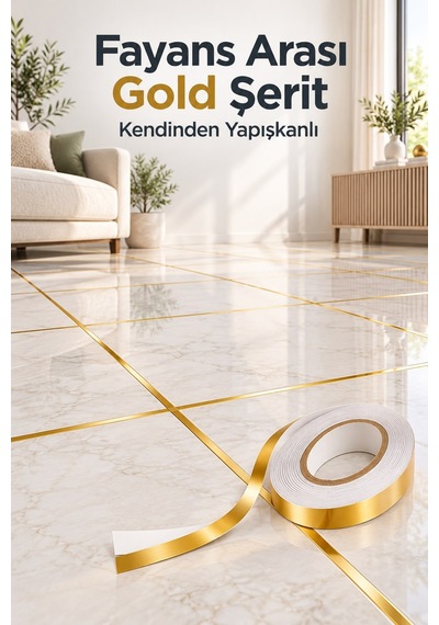 Fayans Arası Şerit Bant Gold Kendinden Yapışkanlı 1 Cm X 50 M