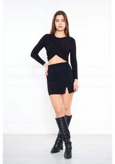Darlin Moda Siyah Yırtmaçlı Mini Etek Dm2016 Siyah
