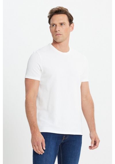 AC&Co / Altınyıldız Classics Erkek Beyaz Slim Fit Dar Kesim Bisiklet Yaka Desenli Tişört Beyaz