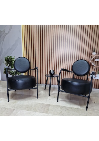 Azra Mobilya Venüs 2 Berjer Set İskandinav Keten Berjer - Büro - Ofis Koltuğu - Ofis Mobilyası -bekleme Salonu Siyah