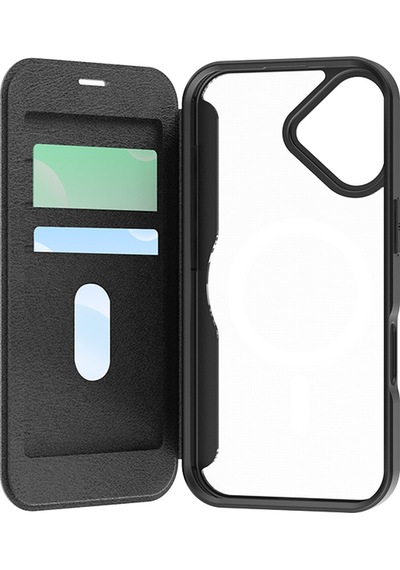 Apple Uyumlu iPhone 17 Kılıf M-safe Şarjlı Raptic Air Folio Şeffaf Kartlıklı Kapaklı Kılıf Siyah