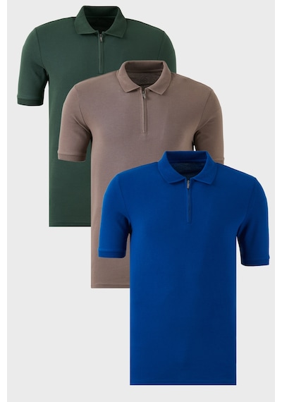 Buratti Pamuklu Regular Fit Yarım Fermuarlı 3'Lü Paket Erkek Polo Yaka T Shirt 5903008S3 Nefti-Saks-Toprak