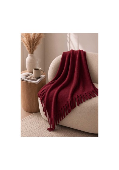 Givoria Kadın Kışlık %100 Polar Püsküllü Şal Omuz Şalı 1. Kalite Bordo Bordo