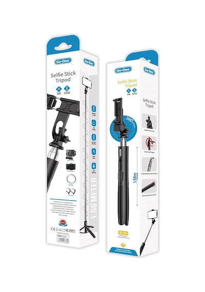 Go-Des GD-ST81 Bluetooth Selfie Çubuğu Çok Fonksiyonlu Tripod Stand Özellikli 6 Kademeli Teleskopik