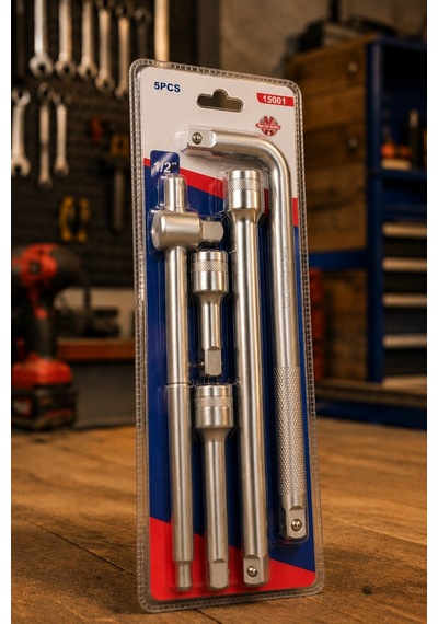 5 Parça 1/2" T Kol Ve Ara Uzatma Kolu Seti 250mm T Kol - 250mm L Kol Ve "250-125-75" Mm 3 Lü Ara Uzatma Kolu