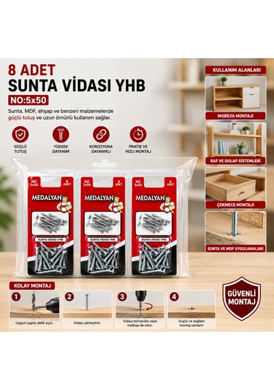 Medalyan Dl-07 Sunta Vidası 5x50 - 8 Adet- 12'li Paket Diğer
