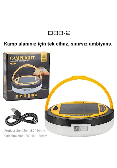 10 Metre Rgb Kamp Lambası - Solar Panelli Powerbank Özellikli Su Geçirmez Uzaktan Kumandalı