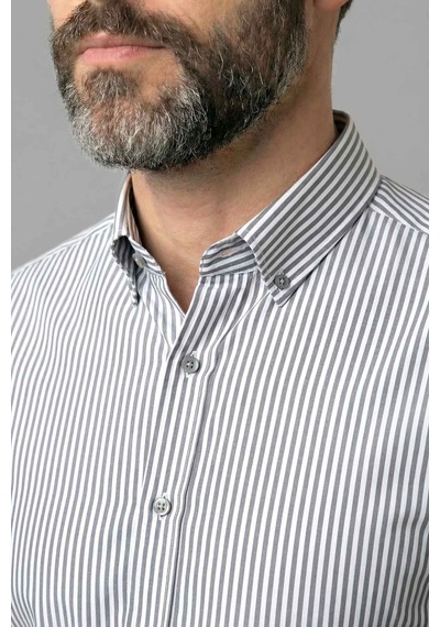 Bisse Modern Fit Paşa Yaka Saten Pamuk Gri Erkek Gömlek Gmczg0822300220 D55