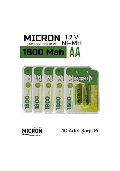 Aa Sıze 1800 Mah Ni-mh Şarjlı Pil Micron 10 Adet 1800 Mah Gerçek Kapasite