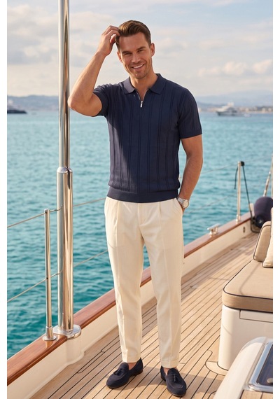 Deepsea Erkek Fermuarlı Polo Yaka Çizgi Dokulu Lacivert Triko Tişört Regular Fit Yumuşak Dokulu 2608007 Deepsea Erkek Fermuarlı Polo Yaka Çizgi Dokulu Lacivert Triko Tişört Regular Fit Yumuşak Dokulu 2608007