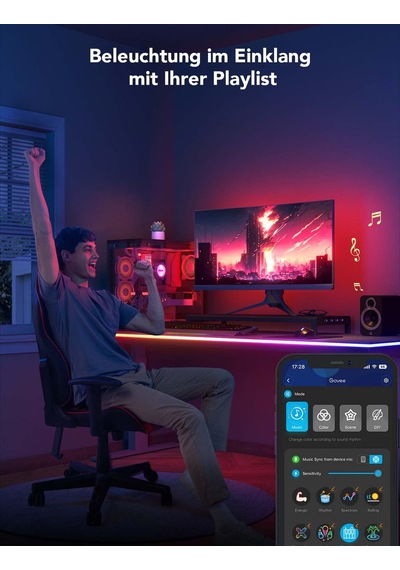 Oyun Masası İçin Govee Rgbıc Neon Led Şerit, 5m Oyun Led Şerit, Kesilebilir Led Şerit, Razer Chroma İle Uyumlu Neon Tabela, 11 Müzik, 64+ Sahne, Rgb App Kontrolü Siyah