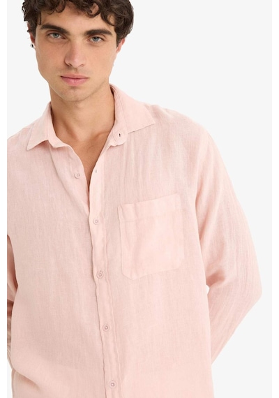 Defacto %100 Keten Relax Fit Uzun Kollu Gömlek F4598ax25hspn610 Pembe