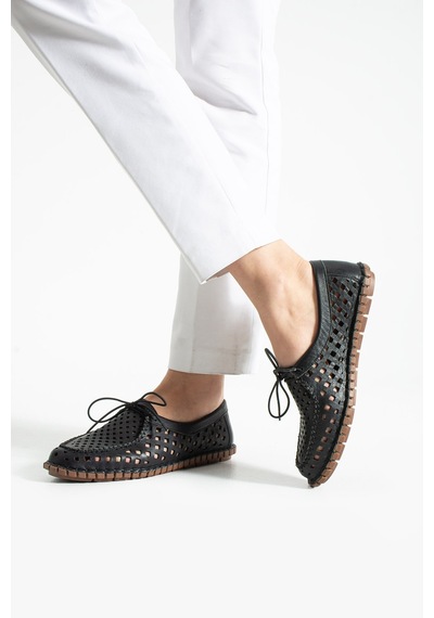 Dabab Shoes Vırena Kadın Siyah Hakiki Deri File Bağcıklı Düz Taban Yazlık Babet Loafer Ayakkabı Dabab Shoes Vırena Kadın Siyah Hakiki Deri File Bağcıklı Düz Taban Yazlık Babet Loafer Ayakkabı
