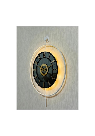 Pey Aksesuar Metal Camlı Duvar Saati 50 X 70 Cm Orta Boy Işıklı Gerçek Cam M51-beyaz-füme-siyah-gold M51-beyaz-füme-siyah-gold