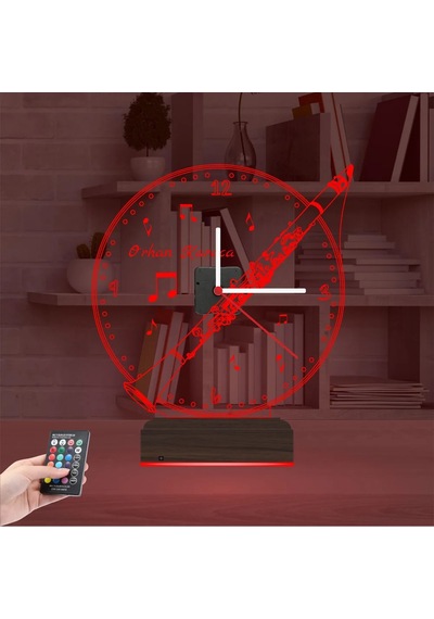 Luvivia Klarnet Enstrüman Müzik Nota Kişiye Özel Saatli 3d Lamba - Masa Gece Lambası Şeffaf