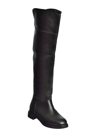 Fox Shoes V973801009 Siyah Alçak Topuklu Diz Üstü Klasik Kadın Binici Çizme Siyah