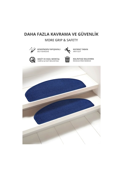 Yarım Ay Bukle Halıdan Ekonomik Basamak Ve Merdiven Paspası 16'lı - Lacivert Null