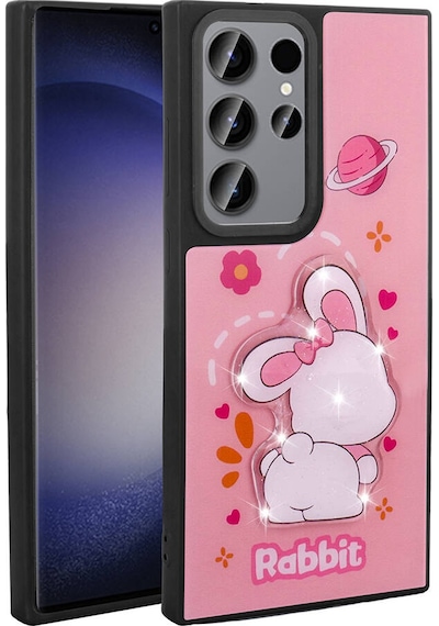 Zore Galaxy Uyumlu S22 Ultra Kılıf Parlayan Kabartmalı İkonik Figürlü Amas Silikon Kapak Pembe
