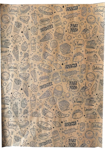 Baskılı Sunum Kağıdı Amerikan Servis - Karışık Desenli - Vintage Sarı Yağlı Tepsi Kağıdı - 50 Adet Beyaz