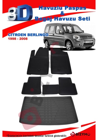 Citroen Berlingo 1998-2008 Paspas Ve Bagaj Havuzu Seti Siyah