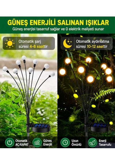 2'li Güneş Enerjili 70 Cm Firefly Bahçe Lambası 8 Led Aydınlatma Dekoratif Solar Dış Mekan Balkon Yürüyüş Yolu 13372804