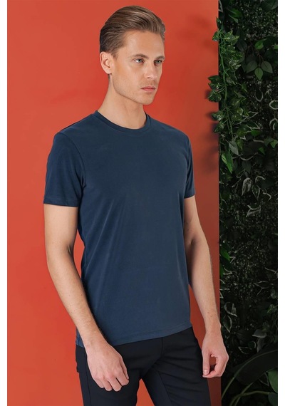 Efor Slim Fit Bisiklet Yaka %100 Pamuk Lacivert Tişört Ts 878 Lacivert
