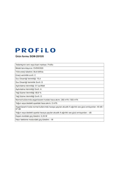 Profilo DVE6G520 Duvar Tipi 60 CM Davlumbaz
