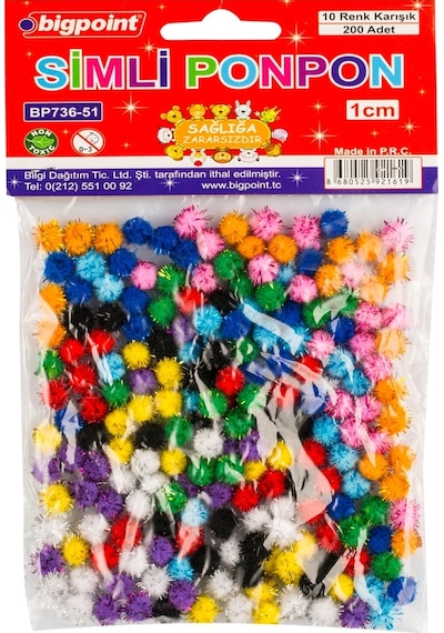 Bigpoint Ponpon Simli 1 Cm 10 Renk / 200'lü Poşet