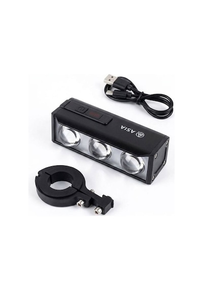 Asia Mx 700 1000lm Usb Şarjlı Bisiklet Ön Far Aydınlatma Siyah