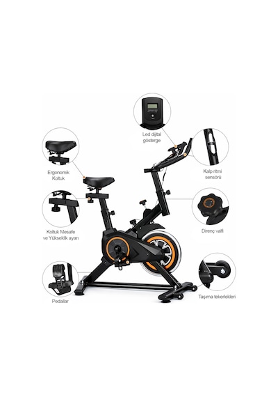 Dikey Ev Fitness Bisikleti Led Ekran Kardiyo Egzersiz Aleti Spinning Bike Nabız Direnç Lastiği Hediy