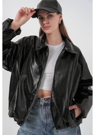 Bigdart Kadın Oversize Suni Deri Ceket 1049 - Siyah