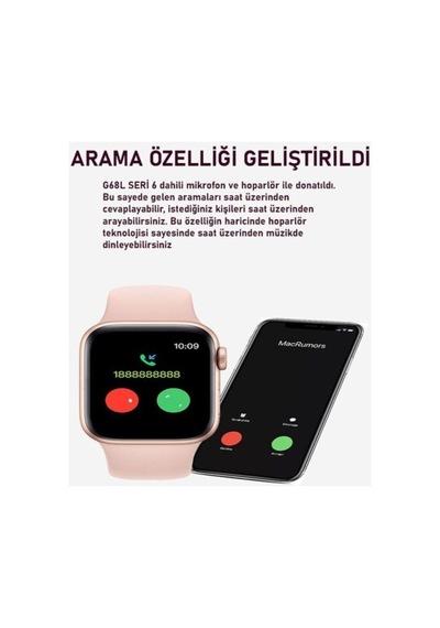 G68l Smart Watch 6s Akıllı Saat Konuşma Özellikli Türkçe Menü Yan Tuşlar Aktif Kırmızı
