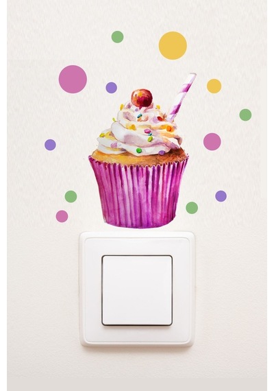 Priz Cupcake Kapkek Pasta Ve Renkli Puantiyeler Dekoratif Priz Sticker