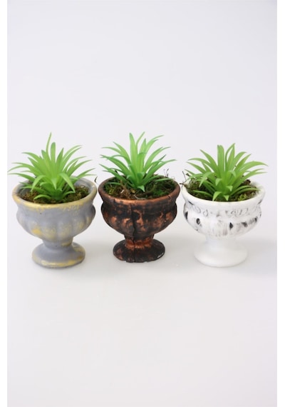 Yapay Çiçek Deposu Mini Antik Beton Meşale Saksıda Yapay Succulent 3 Lü Set