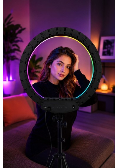 21 İnç Rgb Led Halka Işık, 3 Telefon Tutuculu, Uzaktan Kumandalı, Tiktok Youtube Makyaj Ring Light