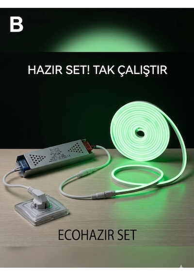 5mt Yeşil Neon Led 12 V Şerit Led Trafolu Tak Fişe Calistir,dekoratif Neon,esnek Neon Şerit Led Yeşil