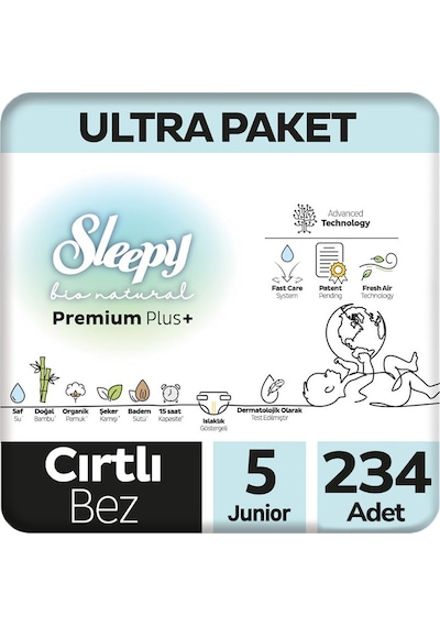 Sleepy 5 Beden Bio Natural Bebek Bezi Ultra Paket 78x3 234 Adet 5 Numara