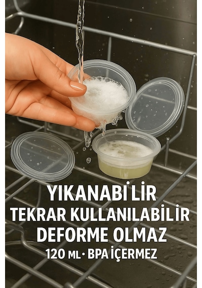 50 Adet 120 Ml Sızdırmaz Mini Saklama Kabı Sosluk Buzluk Kabı Mıt1369 Şeffaf