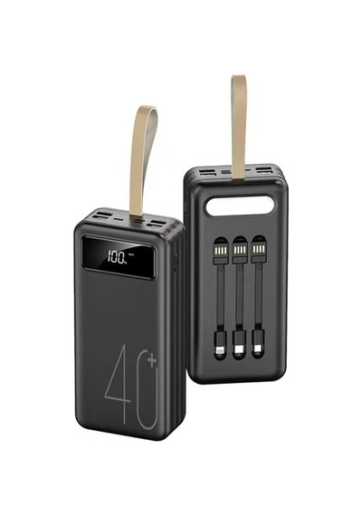 40000mah 4 Usb Çıkışlı Powerbank Type C Lightning Ve Mikro Usb Girişli El Fenerli Siyah