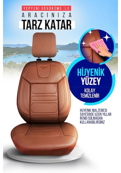 Taba - Taba Panda Rodos Serisi Deri Ortopedik Oto Koltuk Kılıfı - Tam Set