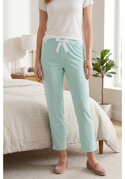 Mataş Kadın Viskon Pijama Altı Rahat Kesim Fiyonk Bağcıklı Bel Mavi