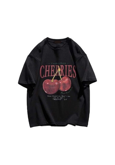 Startmore Red Cherries Baskılı Oversize Unisex Siyah