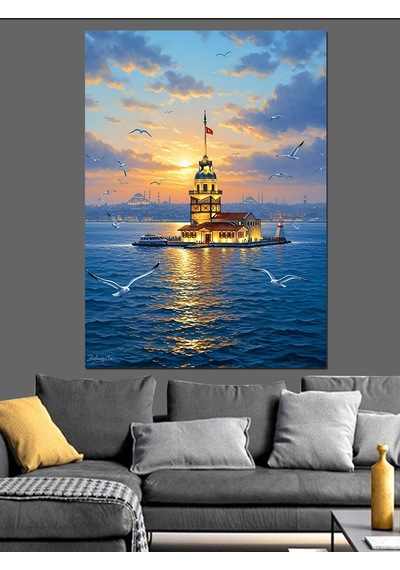 Ahşap Tablo Kız Kulesi Ve İstanbul Denizi