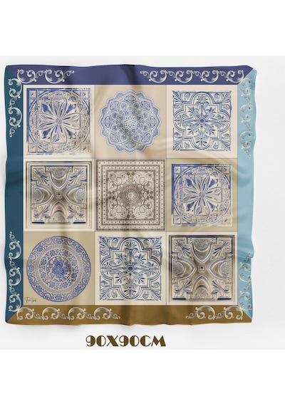 Çini Sırrı Scarf Desen 90x90cm Eşarp/fular Bej