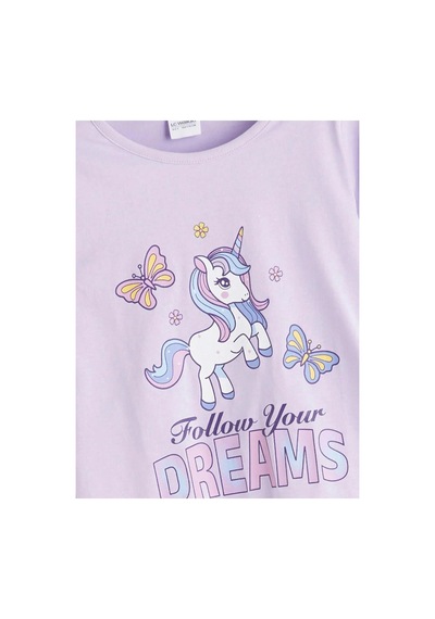 LC Waikiki Bisiklet Yaka Kız Çocuk Pijama Takım 2'li W5 Lılac