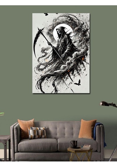 Kanvas Tablo Ölüm Meleği Ve Tırpan 100cmx140cm