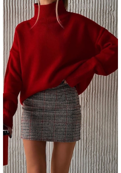Madmext Mad Girls Kırmızı Balıkçı Yaka Kazak Mg1252 - Kırmızı